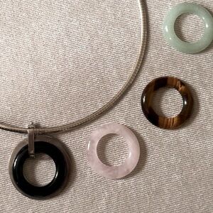 Sterling Silver 18” choker interchangeable stones Jade,Onyx,TigersEye,Amethyst